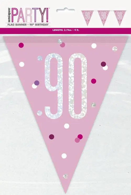 Age 90 Bunting - Pink The Ultimate Balloon And Party Shop Cheltenham & Gloucester Balloons & Fancy Dress 