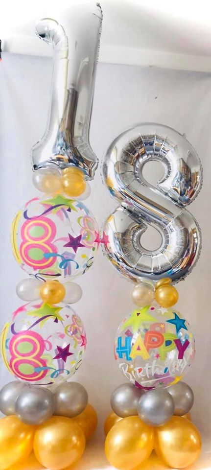 Giant number on bubble pillar silver & gold - The Ultimate Balloon & Party Shop