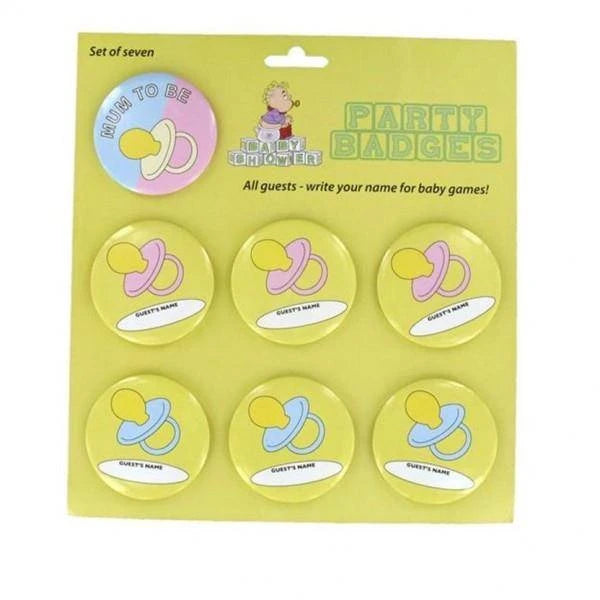 Baby Shower Party Badges (7pk) The Ultimate Balloon And Party Shop Cheltenham & Gloucester Balloons & Fancy Dress 