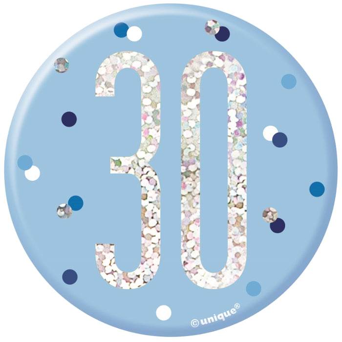 30th Birthday Badge - Blue - The Ultimate Balloon & Party Shop