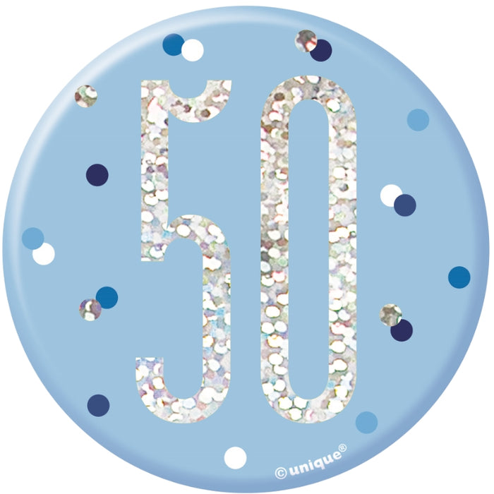 50th Birthday Badge - Blue - The Ultimate Balloon & Party Shop