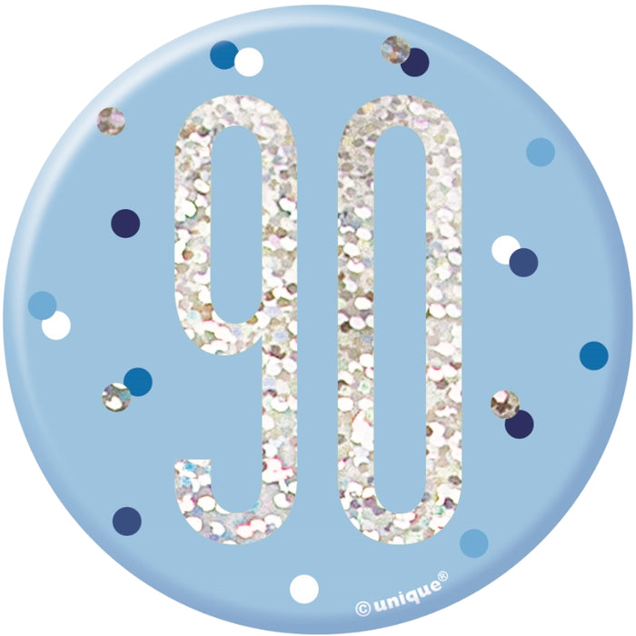 90th Birthday Badge - Blue - The Ultimate Balloon & Party Shop