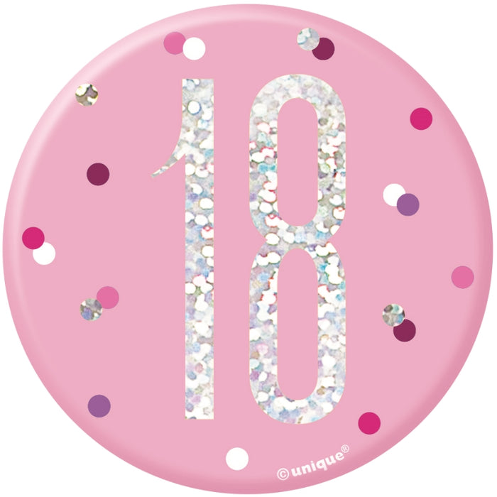 Age 18 Birthday Badge - Pink - The Ultimate Balloon & Party Shop