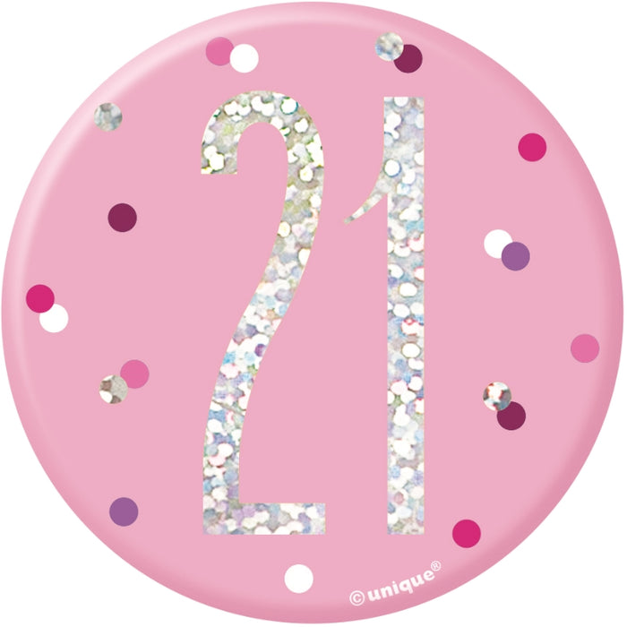 Age 21 Birthday Badge - Pink - The Ultimate Balloon & Party Shop