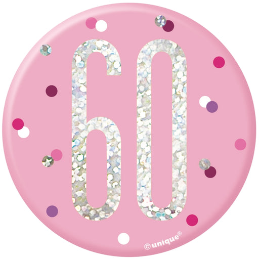 60th Birthday Badge - Pink - The Ultimate Balloon & Party Shop