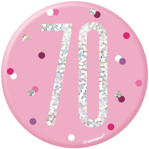 70th Birthday Badge - Pink - The Ultimate Balloon & Party Shop