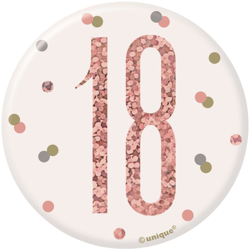 Age 18 Birthday Badge - Rose Gold - The Ultimate Balloon & Party Shop