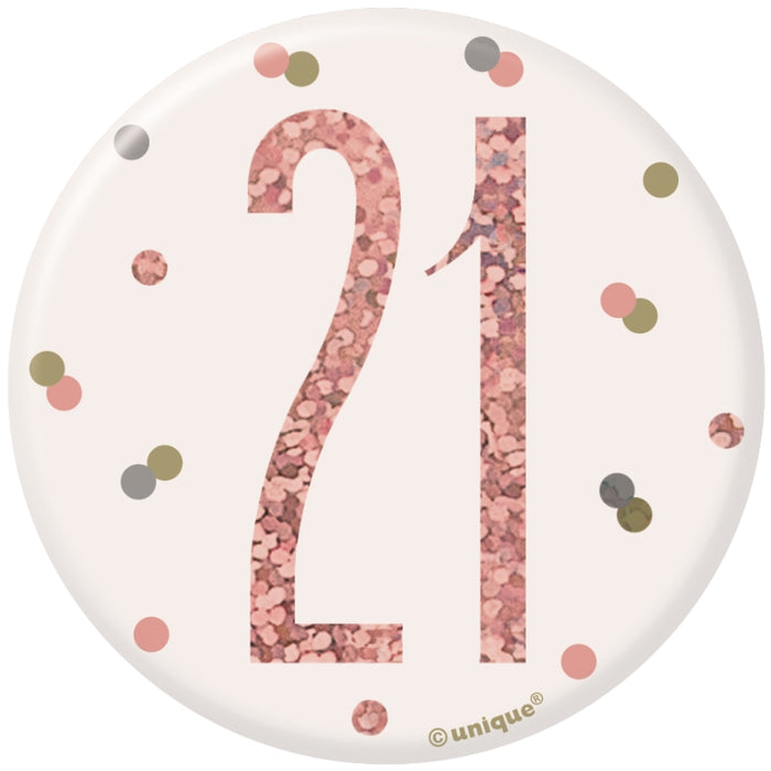 Age 21 Birthday Badge - Rose Gold - The Ultimate Balloon & Party Shop