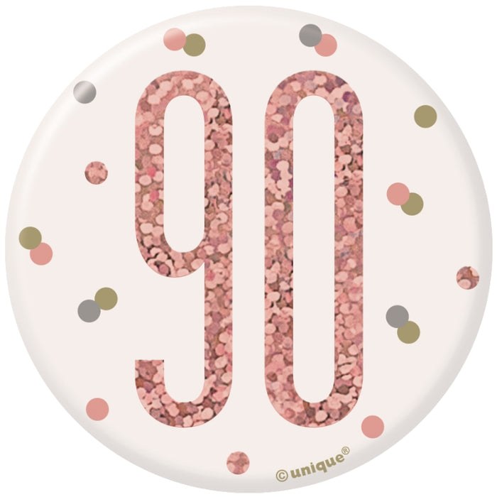 90th Birthday Badge - Rose Gold - The Ultimate Balloon & Party Shop