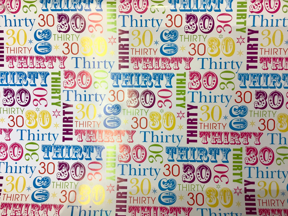 Birthday Gift Wrap - Age 30 The Ultimate Balloon And Party Shop Cheltenham & Gloucester Balloons & Fancy Dress 