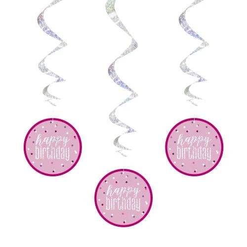 Birthday Hanging Swirl Decs - Pink The Ultimate Balloon And Party Shop Cheltenham & Gloucester Balloons & Fancy Dress 