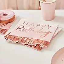 Birthday Napkins Rose Gold with fringing The Ultimate Balloon And Party Shop Cheltenham & Gloucester Balloons & Fancy Dress 
