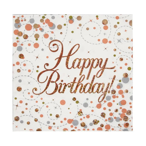 Birthday Napkins - White & Metallic Rose Gold The Ultimate Balloon And Party Shop Cheltenham & Gloucester Balloons & Fancy Dress 