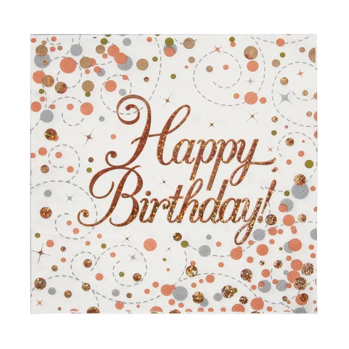 Birthday Napkins - White & Metallic Rose Gold The Ultimate Balloon And Party Shop Cheltenham & Gloucester Balloons & Fancy Dress 