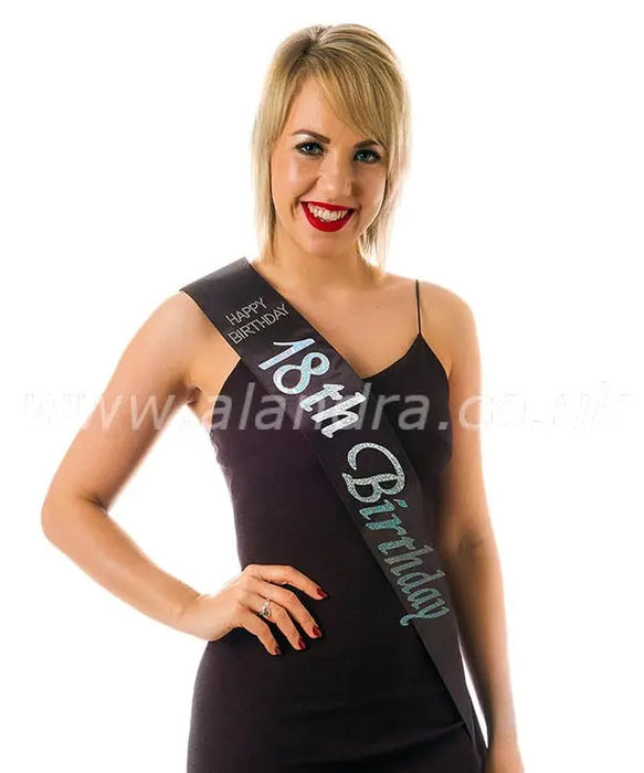 Birthday Sash - Age 18 - Black The Ultimate Balloon And Party Shop Cheltenham & Gloucester Balloons & Fancy Dress 