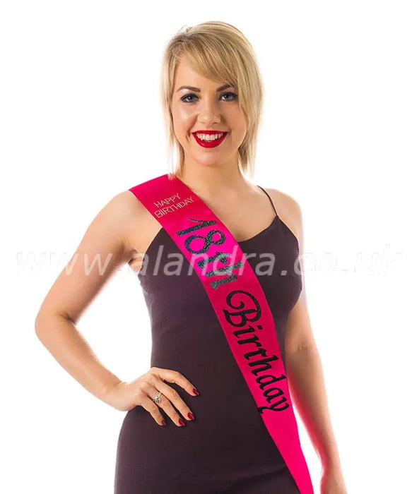 Birthday Sash - Age 18 - Hot Pink The Ultimate Balloon And Party Shop Cheltenham & Gloucester Balloons & Fancy Dress 