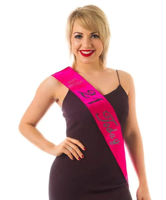 Birthday Sash - Age 21 - Hot Pink The Ultimate Balloon And Party Shop Cheltenham & Gloucester Balloons & Fancy Dress 