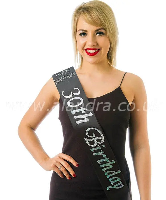 Birthday Sash - Age 30 - Black The Ultimate Balloon And Party Shop Cheltenham & Gloucester Balloons & Fancy Dress 