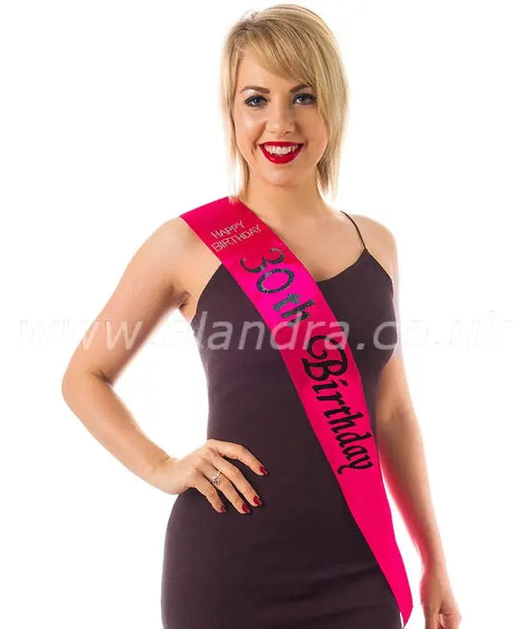 Birthday Sash - Age 30 - Hot Pink The Ultimate Balloon And Party Shop Cheltenham & Gloucester Balloons & Fancy Dress 