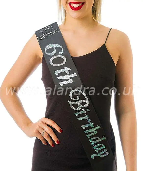 Birthday Sash - Age 60 - Black The Ultimate Balloon And Party Shop Cheltenham & Gloucester Balloons & Fancy Dress 
