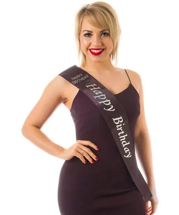Birthday Sash - Happy Birthday - Black The Ultimate Balloon And Party Shop Cheltenham & Gloucester Balloons & Fancy Dress 
