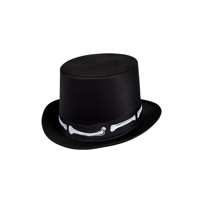 Black Satin Top Hat W/Bones Trim The Ultimate Balloon And Party Shop Cheltenham & Gloucester Balloons & Fancy Dress 