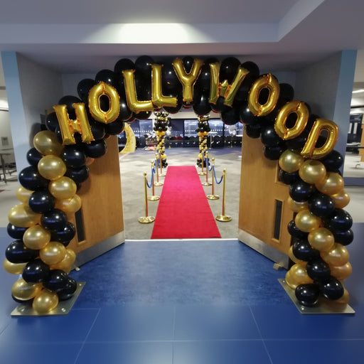 Black & Gold Spiral Arch with Letter Balloons The Ultimate Balloon And Party Shop Cheltenham & Gloucester Balloons & Fancy Dress 