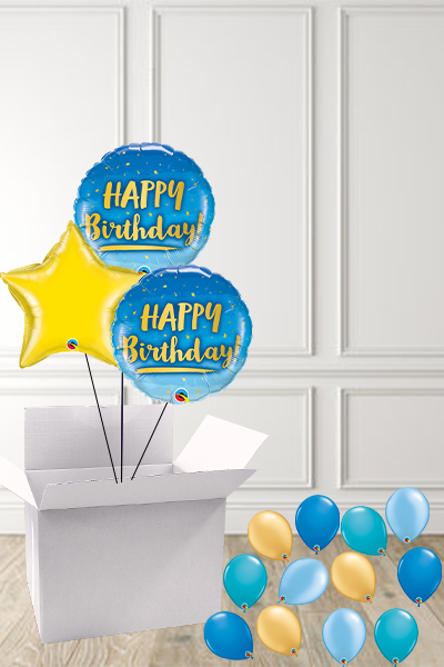 Blue & Gold Bouquet in a Box delivered Nationwide - The Ultimate Balloon & Party Shop
