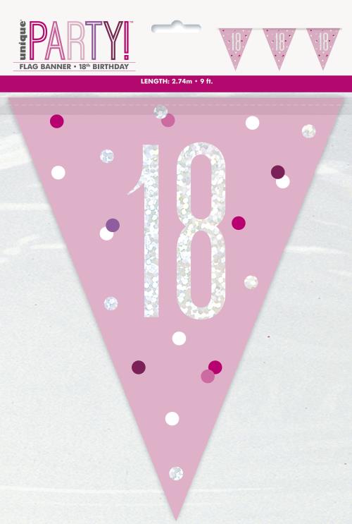Age 18 Bunting - Pink - The Ultimate Balloon & Party Shop
