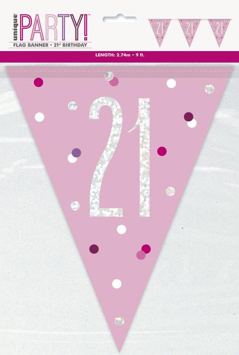 Age 21 Bunting - Pink - The Ultimate Balloon & Party Shop