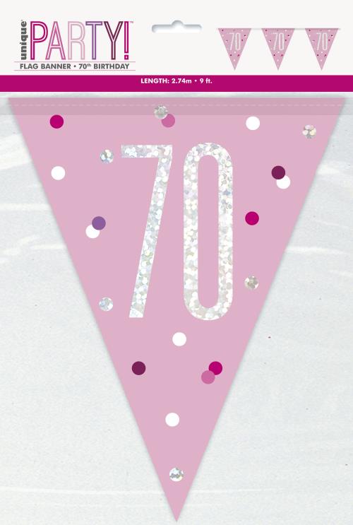 Age 70 Bunting - Pink - The Ultimate Balloon & Party Shop