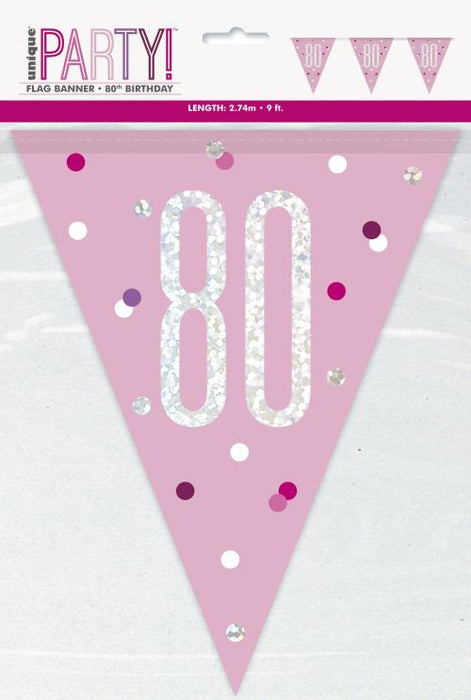 Age 80 Bunting - Pink - The Ultimate Balloon & Party Shop