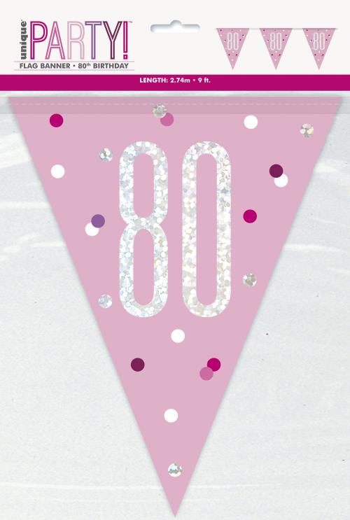 Age 80 Bunting - Pink - The Ultimate Balloon & Party Shop