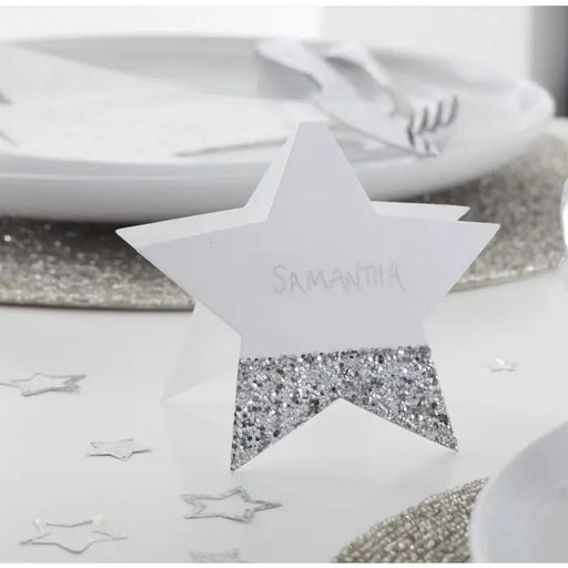 Christmas Place Cards - Silver Glitter Stars The Ultimate Balloon And Party Shop Cheltenham & Gloucester Balloons & Fancy Dress 