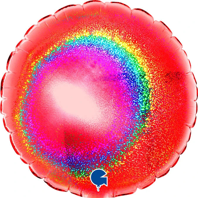 Circle Shaped Holographic Foil Balloon - Red The Ultimate Balloon And Party Shop Cheltenham & Gloucester Balloons & Fancy Dress 