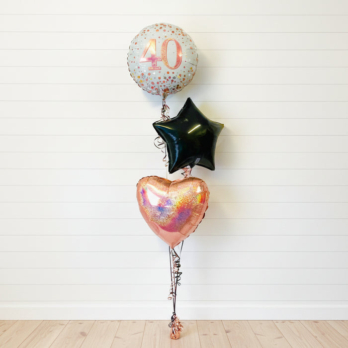Classic 3 Foil Display -  Rose Gold & Black The Ultimate Balloon And Party Shop Cheltenham & Gloucester Balloons & Fancy Dress 
