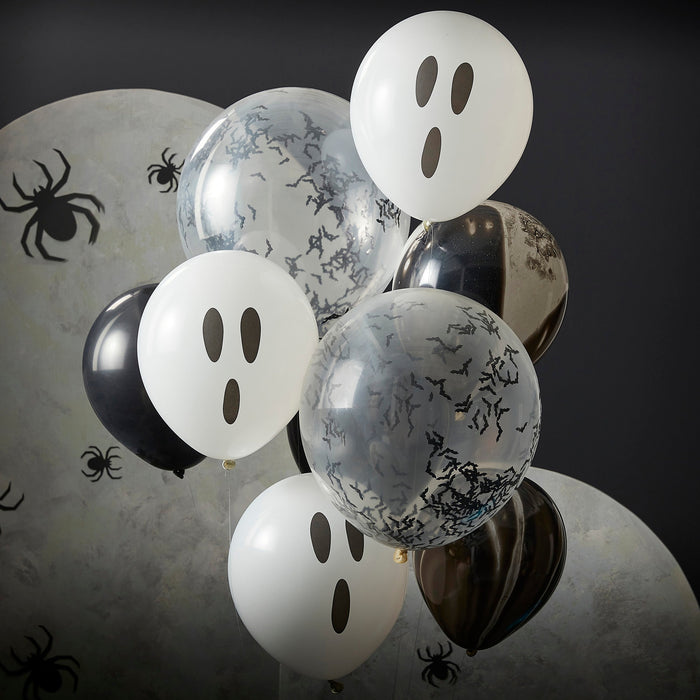 Fright Night Ghost, Bats and Marble Balloon Bundle (6pk) The Ultimate Balloon And Party Shop Cheltenham & Gloucester Balloons & Fancy Dress 