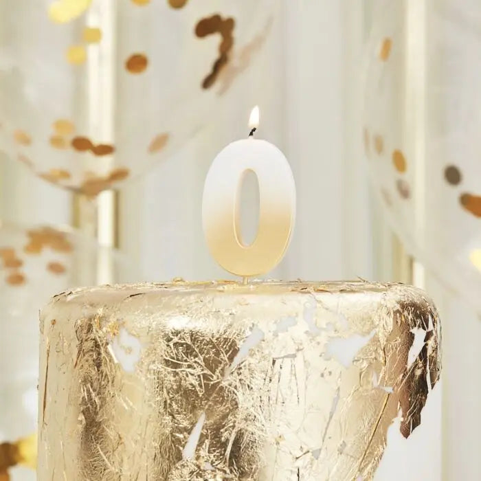 Gold Ombre Wax Number Candle - 0 The Ultimate Balloon And Party Shop Cheltenham & Gloucester Balloons & Fancy Dress 