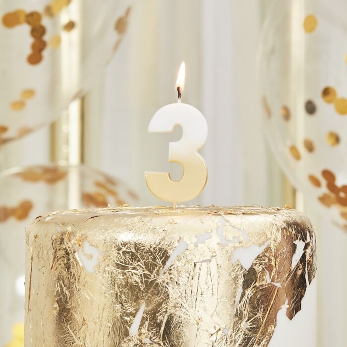 Gold Ombre Wax Number Candle - 3 - The Ultimate Balloon & Party Shop