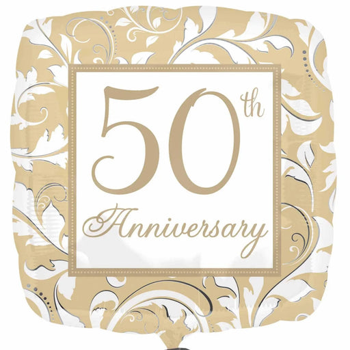 Golden 50th Anniversary Foil Balloon - Square The Ultimate Balloon And Party Shop Cheltenham & Gloucester Balloons & Fancy Dress 