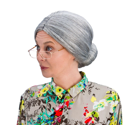 Grey Granny Bun Wig The Ultimate Balloon And Party Shop Cheltenham & Gloucester Balloons & Fancy Dress 