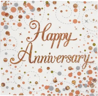 Happy Anniversary Napkins - Rose Gold Glitz The Ultimate Balloon And Party Shop Cheltenham & Gloucester Balloons & Fancy Dress 