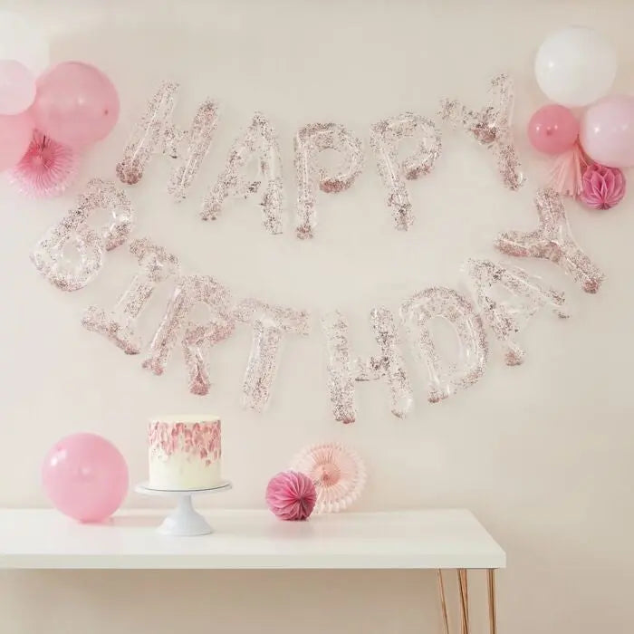 Happy Birthday Balloon Banner Rose Gold Confetti The Ultimate Balloon And Party Shop Cheltenham & Gloucester Balloons & Fancy Dress 