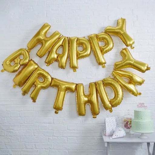 Happy Birthday Balloon Banner in Gold The Ultimate Balloon And Party Shop Cheltenham & Gloucester Balloons & Fancy Dress 