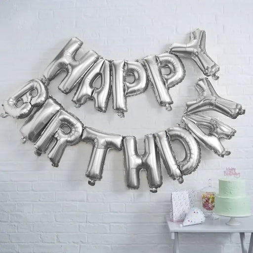 Happy Birthday Balloon Banner in Silver The Ultimate Balloon And Party Shop Cheltenham & Gloucester Balloons & Fancy Dress 
