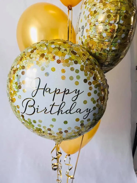 Happy Birthday Balloon Display - Gold The Ultimate Balloon And Party Shop Cheltenham & Gloucester Balloons & Fancy Dress 