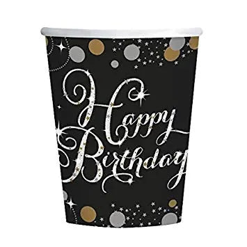 Happy Birthday Cups - Black & Gold The Ultimate Balloon And Party Shop Cheltenham & Gloucester Balloons & Fancy Dress 