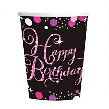 Happy Birthday Cups - Black & Pink The Ultimate Balloon And Party Shop Cheltenham & Gloucester Balloons & Fancy Dress 