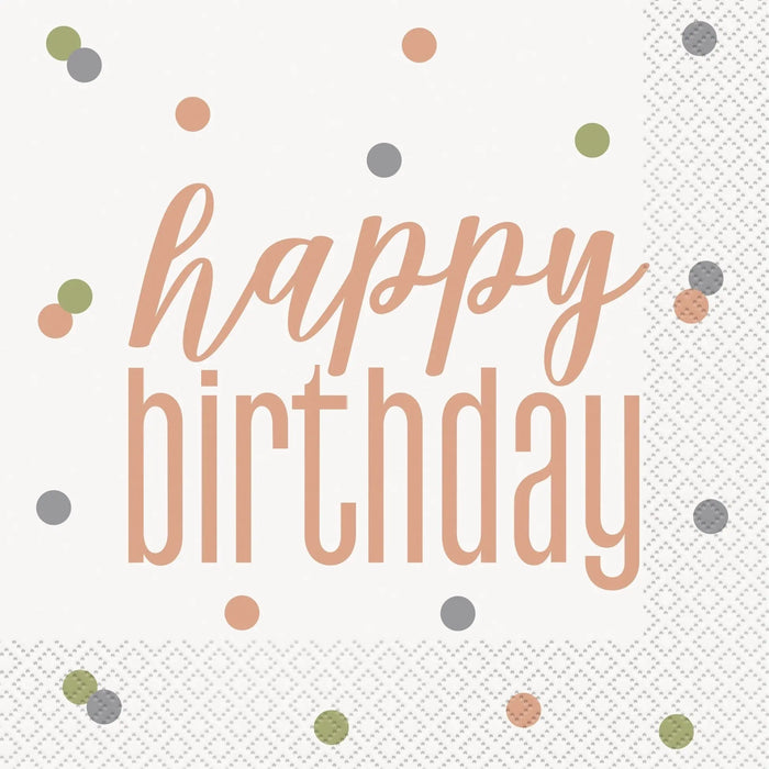 Happy Birthday Napkins - Rose Gold Dots The Ultimate Balloon And Party Shop Cheltenham & Gloucester Balloons & Fancy Dress 