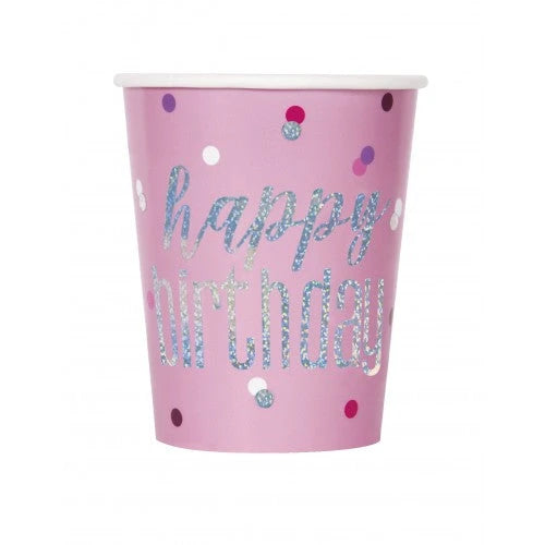 Happy Birthday Paper Cups - Pink The Ultimate Balloon And Party Shop Cheltenham & Gloucester Balloons & Fancy Dress 